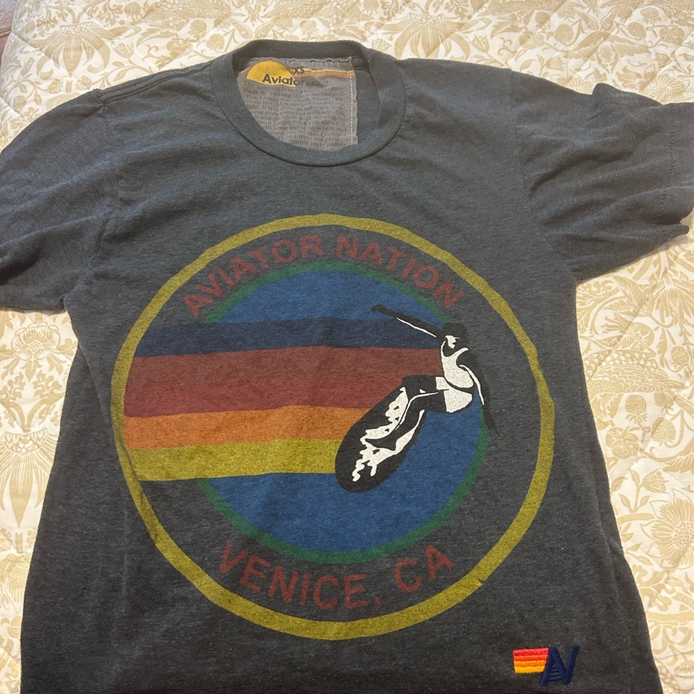 Aviator Nation Charcoal Tee with Multicolor Graphic